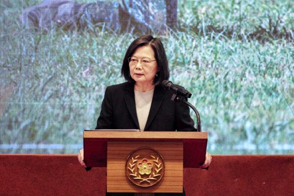 Taiwan's President Tsai Ing-wen speaks during a press conference at the presidential office in Taipei, Taiwan, on Dec. 27, 2022. (Sam Yeh/AFP via Getty Images)
