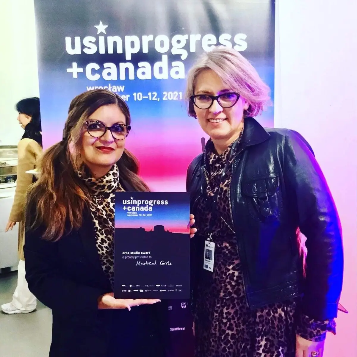 Karolina Janiak (right) with Canadian film director Patricia Chica at the American Film Festival in Wrocław, Poland, in November 2021. (Courtesy of Karolina Janiak)