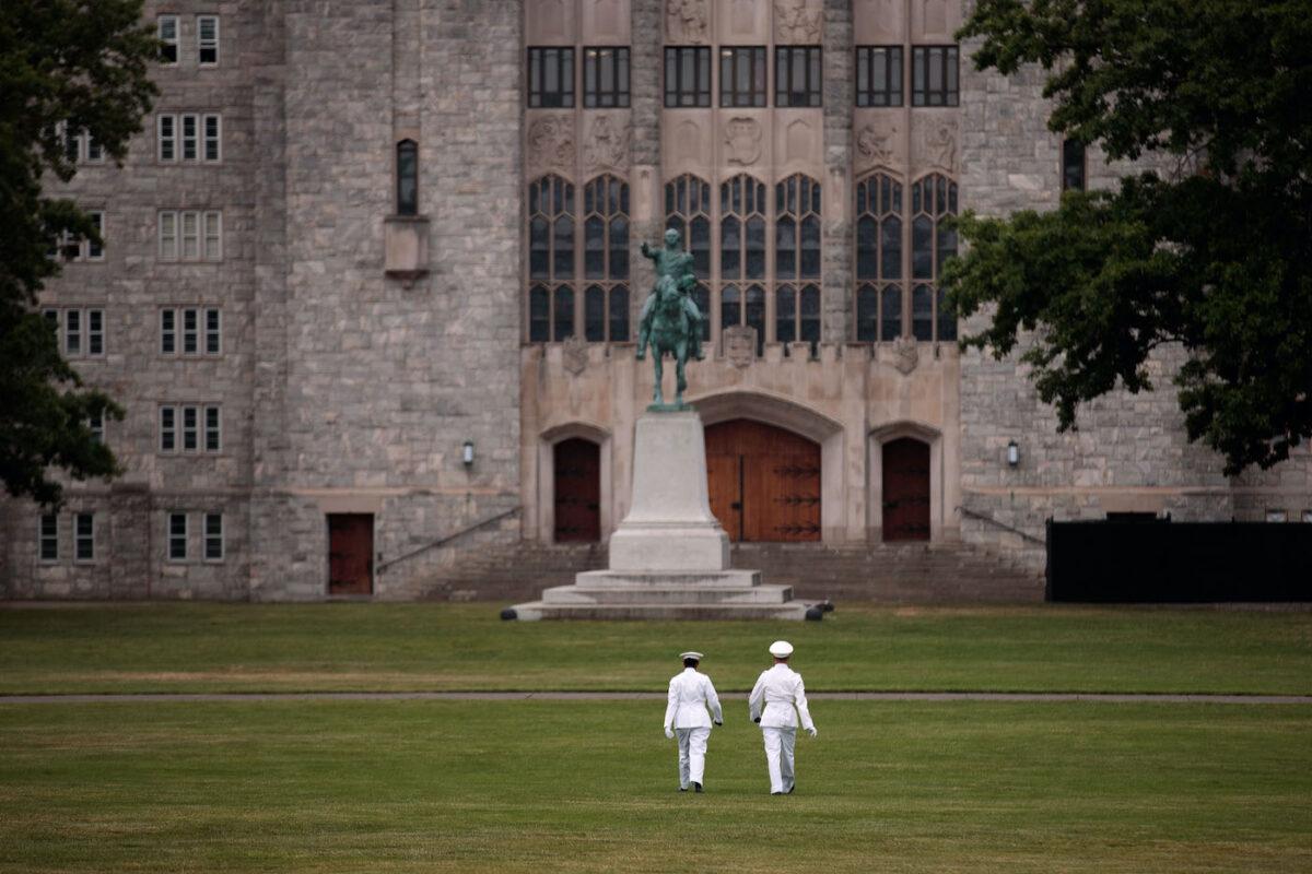 Cadets walk across 'The Plain' before the Oath of Allegiance ceremony during Reception Day at the United States Military Academy at West Point, New York on June 27, 2016. (Drew Angerer/Getty Images)
