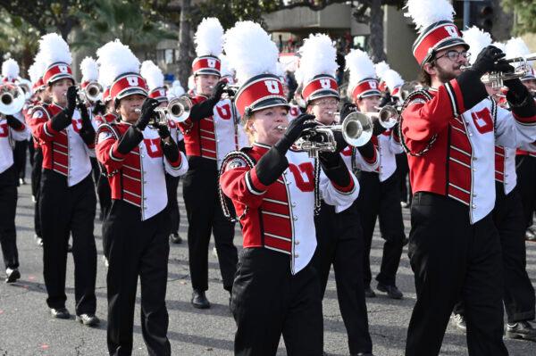 The University of Utah Marching Band marches at the 134th Rose Parade in Pasadena, Calif., on Jan. 2, 2023. (Michael Owen Baker/AP Photo)