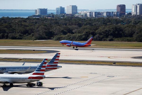 A Southwest airplane takes off at the Tampa International Airport in Tampa, Fla., on Jan. 19, 2022. (Octavio Jones/Reuters)