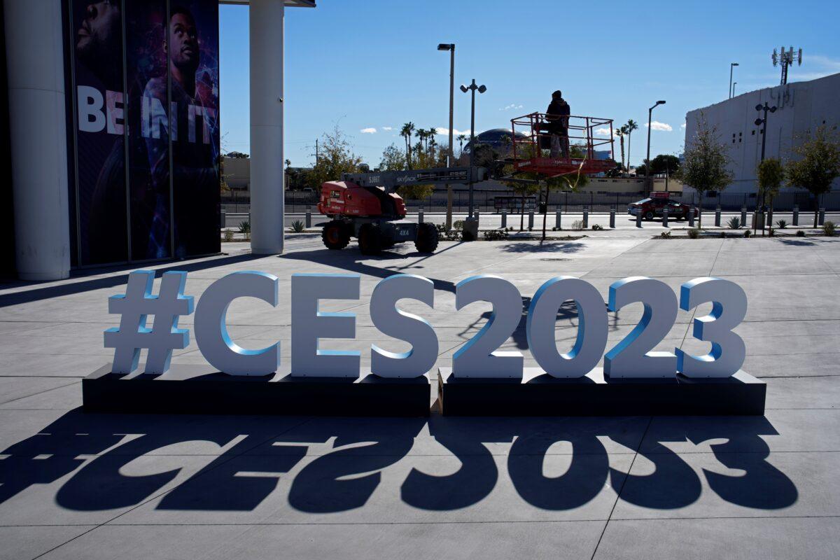 A worker drives a lift during preparations at the Las Vegas Convention Center before the start of the CES tech show in Las Vegas on Jan. 2, 2023. (John Locher/AP Photo)