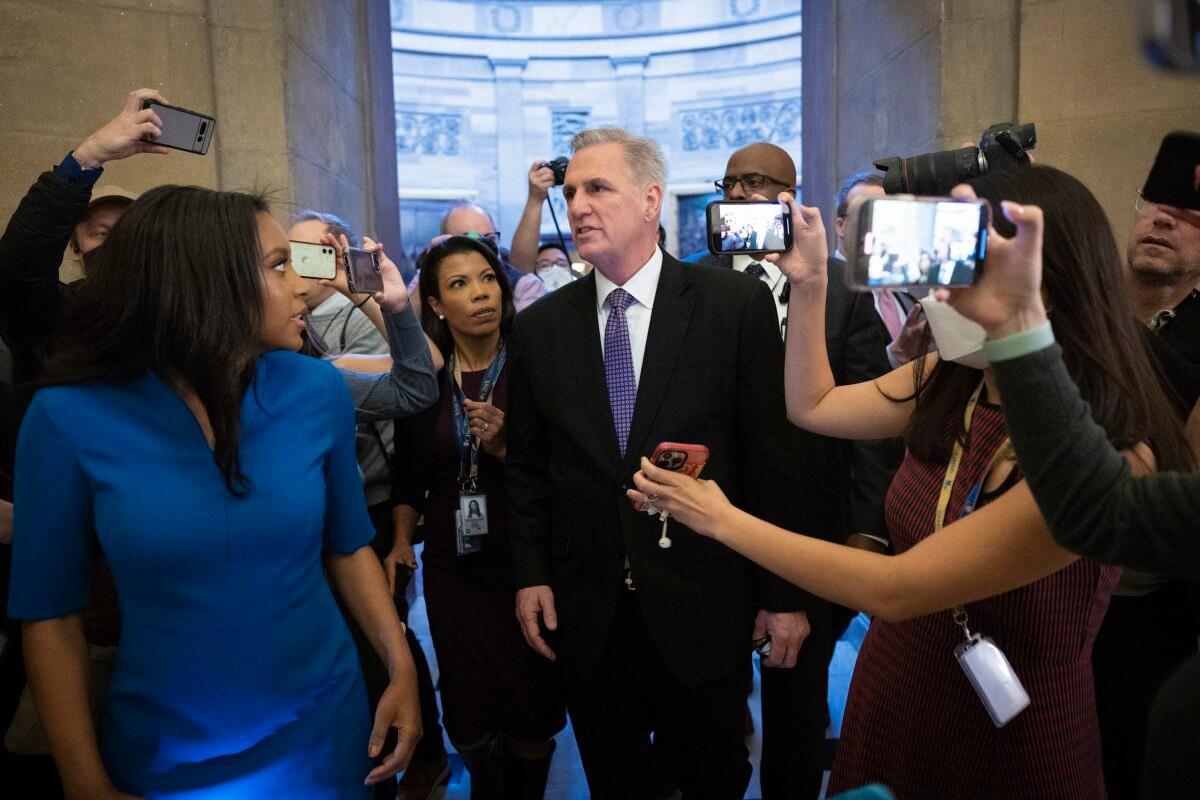 Rep. Kevin McCarthy (R-Calif.) arrives at the U.S. Capitol in Washington on Jan. 4, 2023. (Win McNamee/Getty Images)