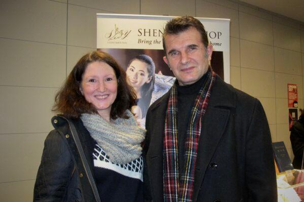 Massage therapist Justine Antoski and martial arts master Kiri Antoska at the Shen Yun Performing Arts performance at Woking, U.K., on Jan. 4, 2023. (Mary Zhang/Epoch Times)