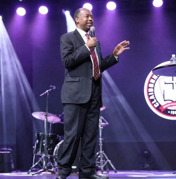 Dr. Ben Carson, founder of the American Cornerstone Institute, travels nationwide as an education advocate. As part of the Little Patriots National Tour, he spoke to the students at Claiborne Christian School in Louisiana. (Courtesy of the American Cornerstone Institute)