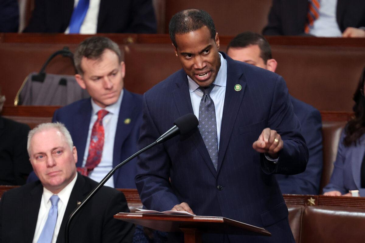 U.S. Rep.-elect John James (R-Micj,) delivers remarks in the House Chamber during the third day of elections for Speaker of the House at the U.S. Capitol Building in Washington on Jan. 5, 2023. (Win McNamee/Getty Images)