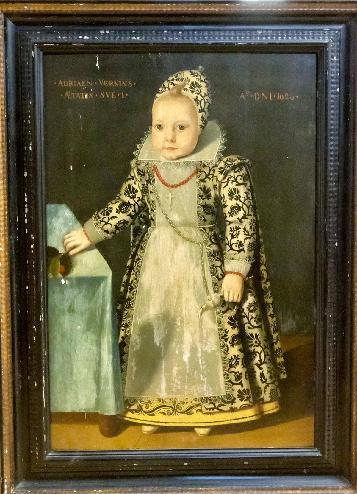 A forgotten portrait from 1626 of a "miniature adult" was spotted hanging behind a door. (SWNS)
