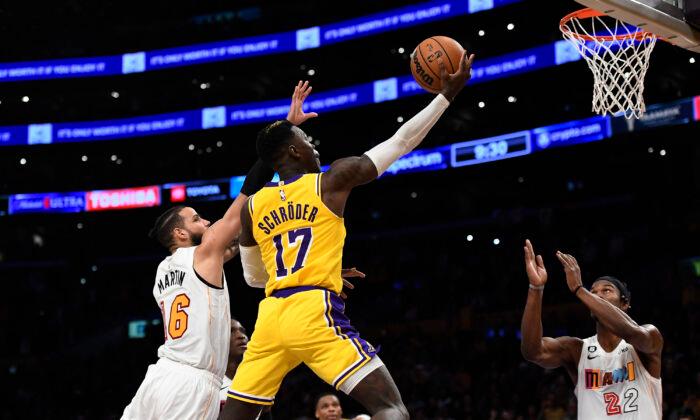 Schroder Propels Lakers Past Heat 112–109 Without LeBron