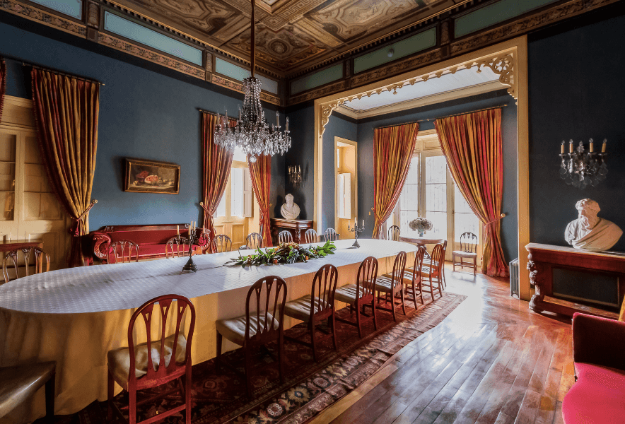 A large dining room inside Casa Real, the original estate. (Courtesy of Santa Rita)