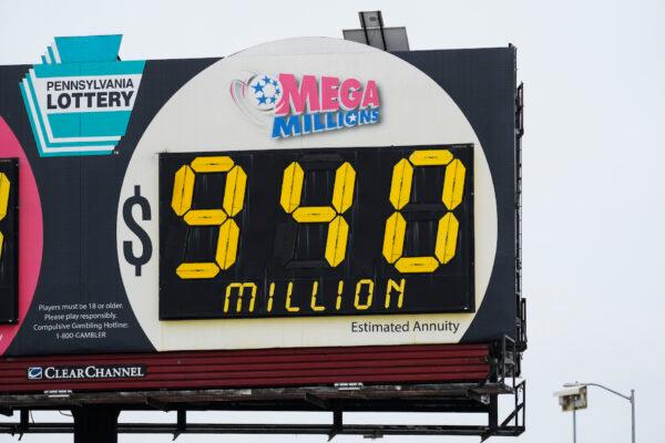 A billboard along Interstate 95 advertises the Mega Millions jackpot in Philadelphia, Jan. 4, 2023. (Matt Rourke/AP Photo)