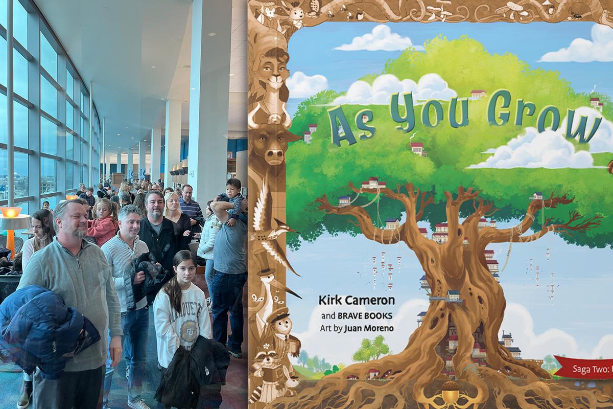 Families attend Indy Public Library story hour; (R) Christian-themed children's book "As You Grow" by Kirk Cameron. (Courtesy of Zach Bell and Brave Books)