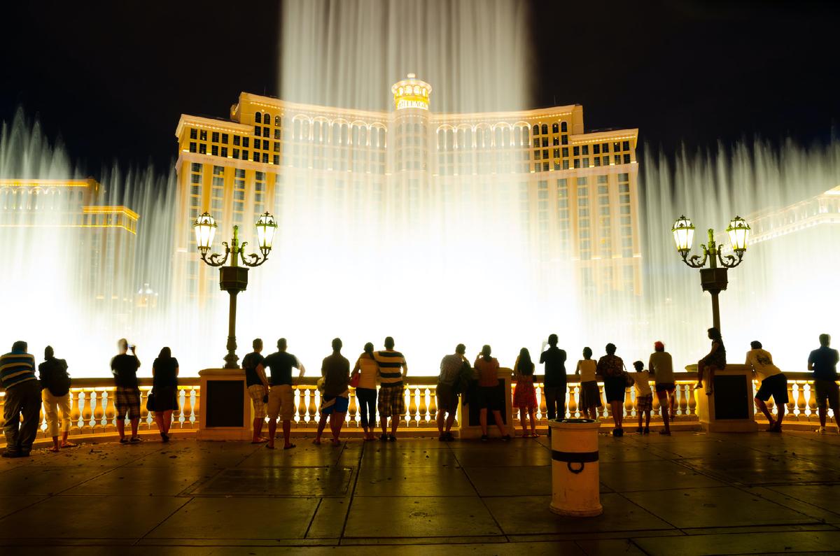  Visitors at the Bellagio Hotel in Las Vegas, Nevada, watch a performance of its iconic fountains. (Photo courtesy of Photoquest/Dreamstime.com)