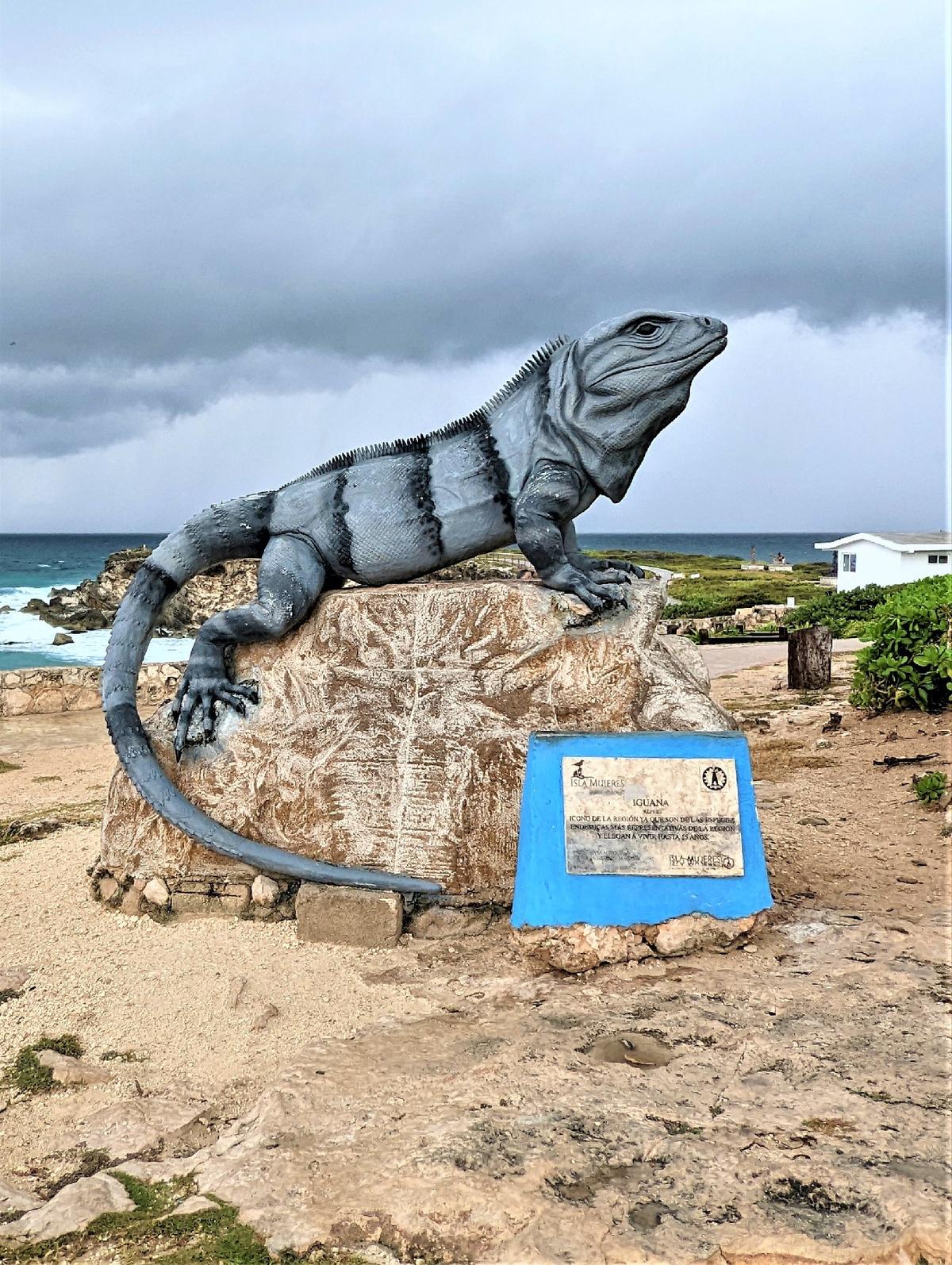 A monument on Mexico’s Isla Mujeres pays tribute to the indigenous iguana that thrives and roams freely here and throughout Central America. (Photo courtesy of Athena Lucero)