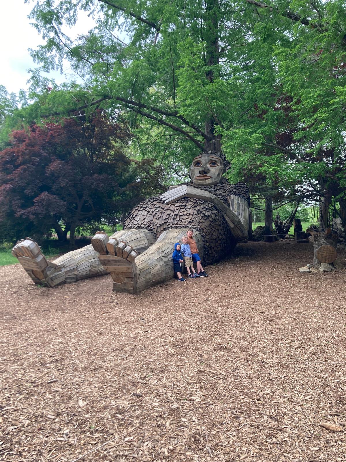 The family visits the "Forest Giants in a Giant Forest" sculptures at the Bernheim Arboretum and Research Forest in Clermont, Kentucky. (Colleen Carswell)