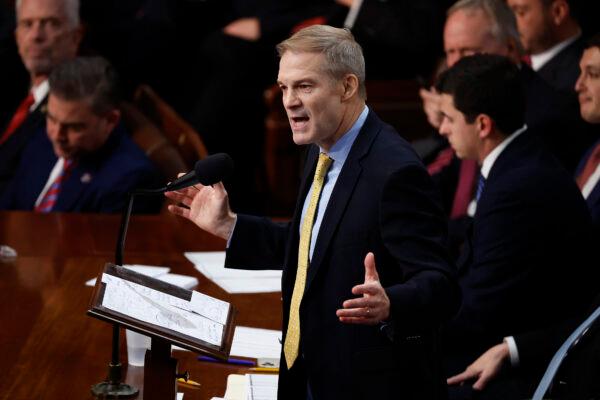 Rep. Jim Jordan (D-Ohio) nominates House Minority Leader Kevin McCarthy (R-Calif.) for Speaker of the House of the 118th Congress during a speech in the House Chamber of the U.S. Capitol Building on Jan. 3, 2023 in Washington. (Chip Somodevilla/Getty Images)