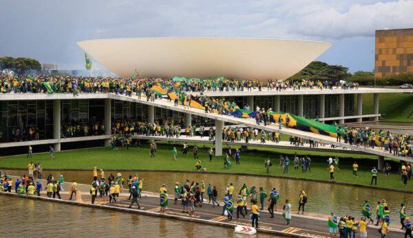Demonstrators invade the National Congress in Brasilia on Jan. 8, 2023. (Sergio Lima/AFP via Getty Images)