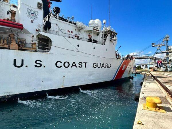 The Coast Guard Cutter Mohawk's crew departs Matanzas, Cuba, following a repatriation of Cuban illegal immigrants  to Cuba on Jan. 8, 2023. (Lt. Cmdr. Ryan Newmeyer/U.S. Coast Guard)