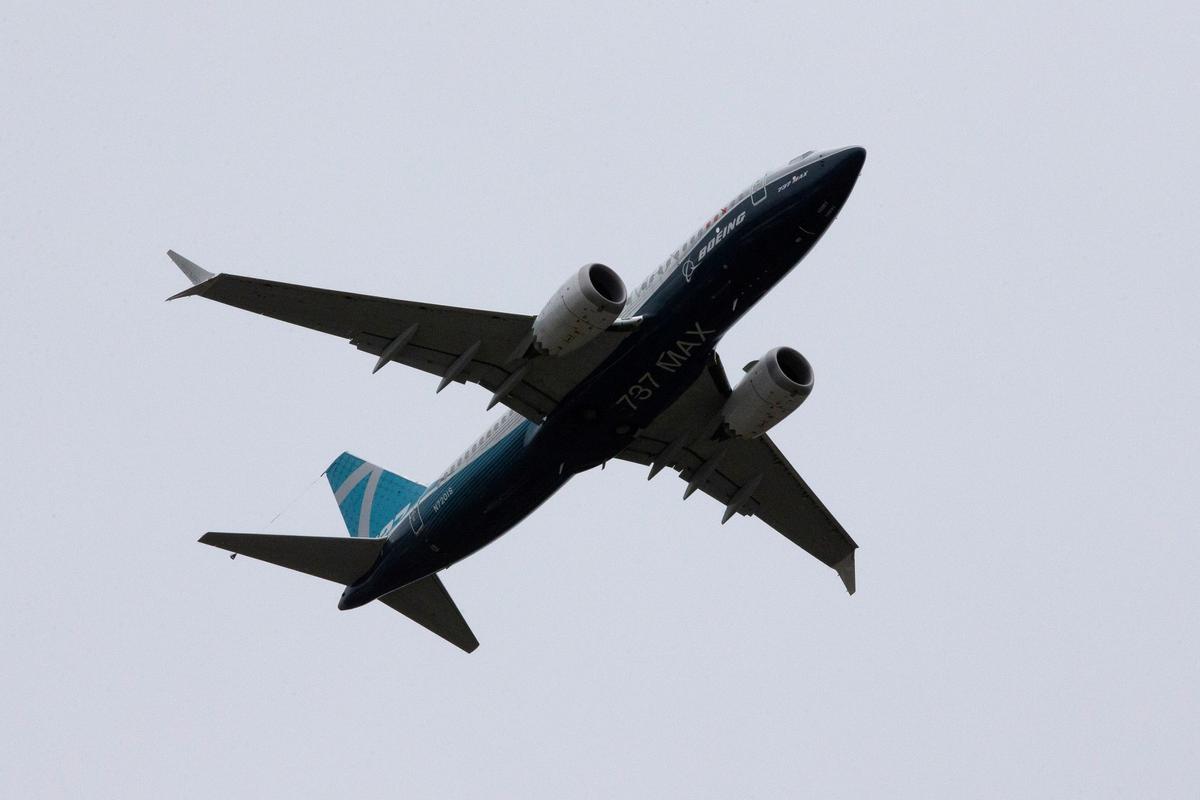 A Boeing 737 MAX airplane takes off on a test flight from Boeing Field in Seattle on June 29, 2020. (Karen Ducey/Reuters)