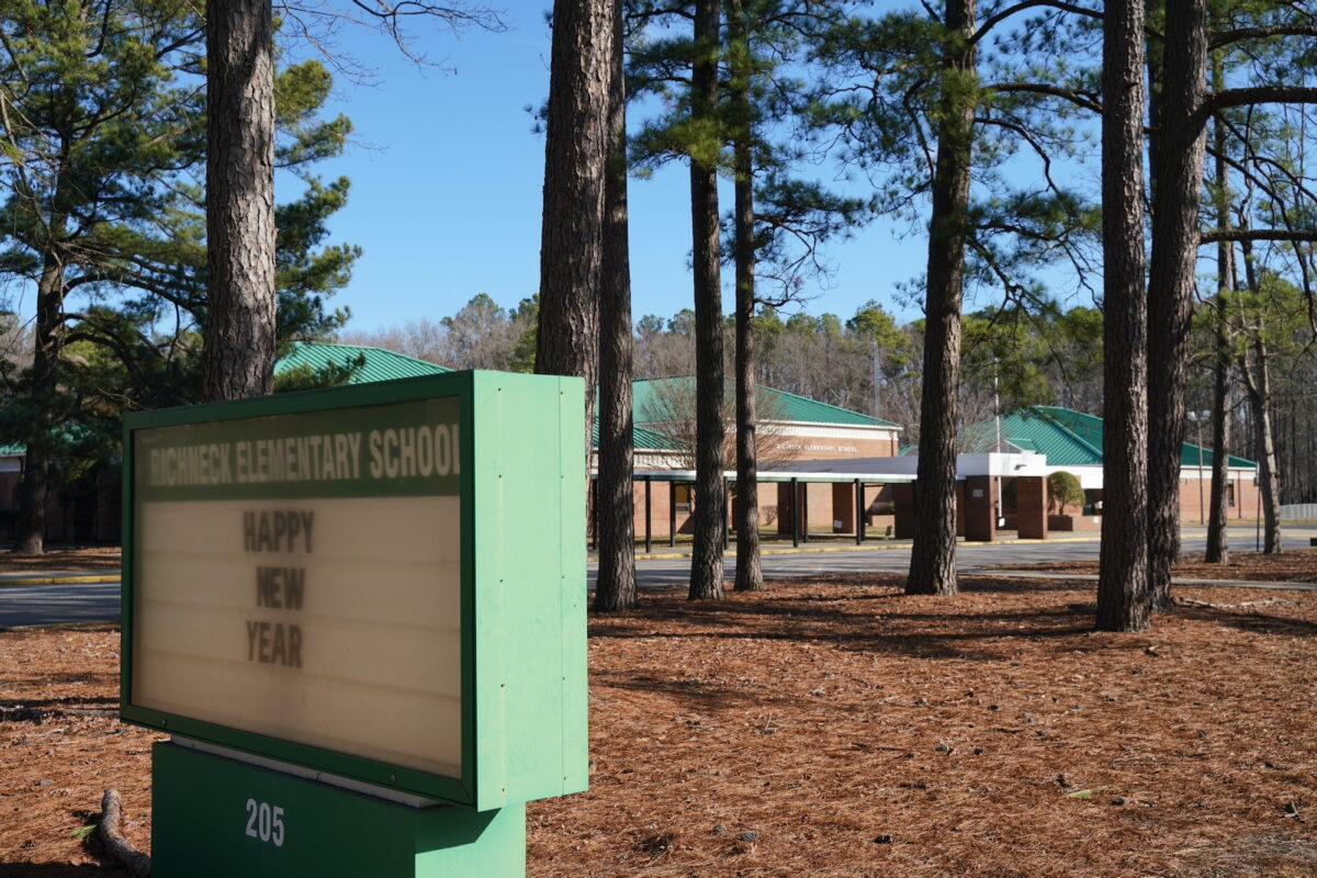 Richneck Elementary School following a shooting in Newport News, Virginia, on Jan. 7, 2023. (Jay Paul/Getty Images)