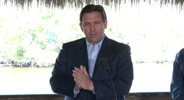 Florida Gov. Ron DeSantis lays out his next term's spending on Everglades restoration and other water quality projects on Jan. 10, 2023.  (Photo courtesy of the Florida Governor's Office.)