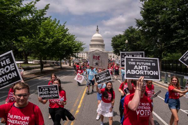 Pro-life activists demonstrate in front of the Supreme Court after its ruling in the Dobbs v. Jackson Women's Health Organization case in Washington on June 24, 2022. (Nathan Howard/Getty Images)
