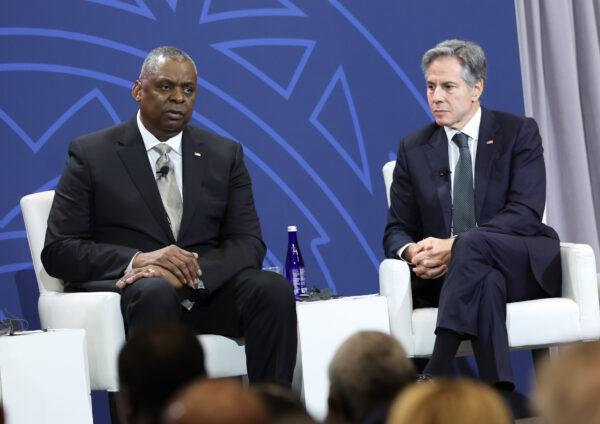 U.S. Defense Secretary Lloyd Austin and U.S. Secretary of State Antony Blinken participate in the Peace, Security, and Governance Forum during the U.S.-Africa Leaders Summit in Washington on Dec. 13, 2022. (Kevin Dietsch/Getty Images)