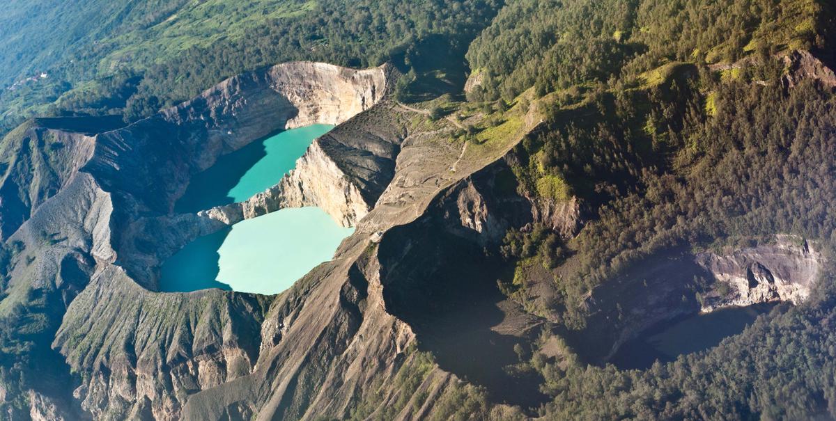 Aerial view of Mount Kelimutu's multi-colored crater lake in Flores, Indonesia. (pcruciatti/Shutterstock)