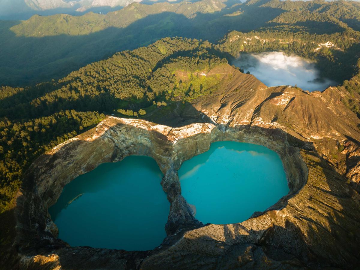Mount Kelimutu's crater lakes seen from above in Flores, Indonesia. (Adel Newman/Shutterstock)