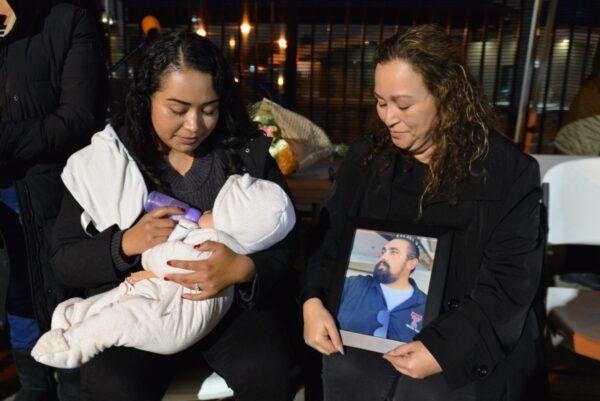 Francisco “Paco” Gonzalez's wife Josabeth (L) and his mother (R), Veronica Gonzalez, at a candlelight vigil held by the North Irvine Water Polo Club in Irvine, Calif., on Jan. 4, 2023. (Courtesy of Mai Lam)
