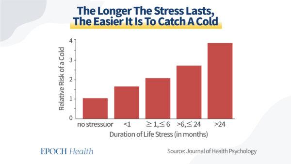 The longer the stressor is, the higher the rate of contracting the common cold. (The Epoch Times)