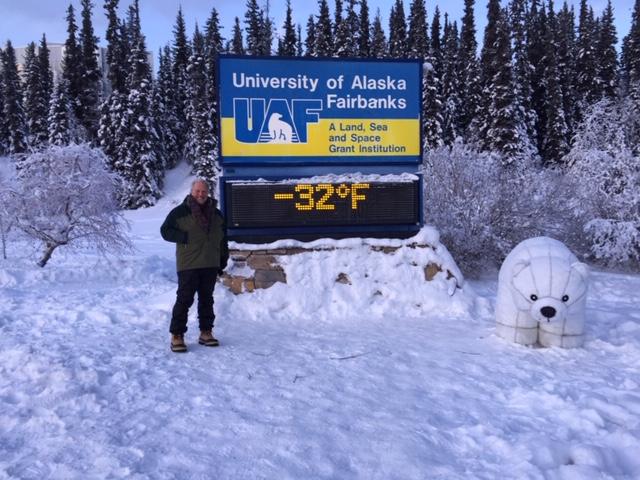 The famous University of Alaska Fairbanks temperature sign is a popular picture spot in Fairbanks, Alaska. (Eric Lucas)