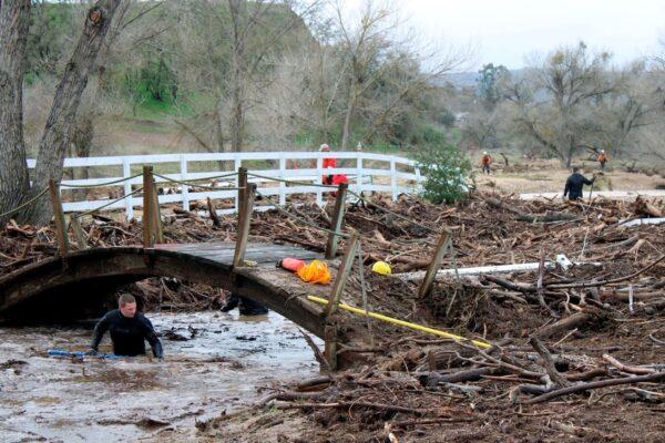 Rescuers resume their search on Jan. 11, 2023, for 5-year-old Kyle Doan, who was swept away by floodwaters near San Miguel, Calif., on Jan. 9, 2023. (San Luis Obispo County Sheriff’s Office via AP)