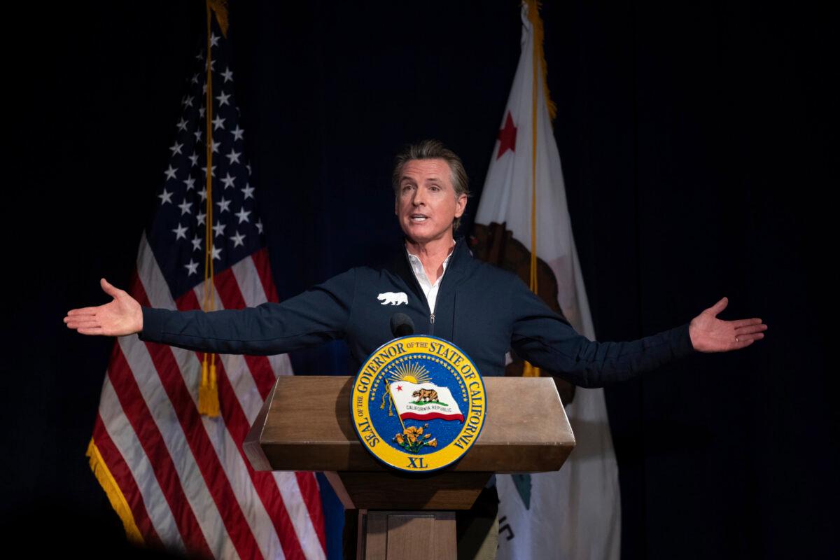 California Gov. Gavin Newsom delivers his budget proposal in Sacramento on Jan. 10, 2023. (José Luis Villegas/AP Photo)