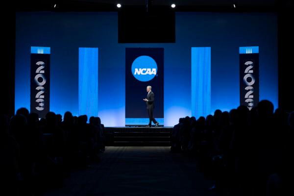 Incoming NCAA president Charlie Baker speaks during the NCAA Convention in San Antonio, Texas, on Jan. 12, 2023. (Darren Abate/AP Photo)
