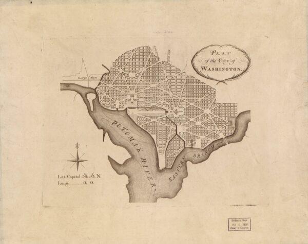 “Pierre Charles L’Enfant’s “Plan of the City of Washington,” printed in 1792. (Library of Congress)