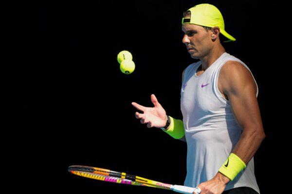 Spain's Rafael Nadal prepares to serve during a practice session ahead of the Australian Open tennis championship in Melbourne, Australia, on Jan. 14, 2023. (Ng Han Guan/AP Photo)