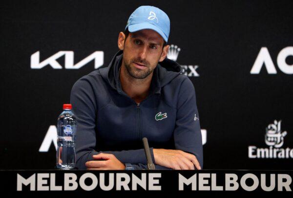 Serbia's Novak Djokovic during a press conference ahead of the Australian Open tennis tournament, in Melbourne Park, Melbourne, Australia, on Jan. 14, 2023. (Loren Elliott/Reuters)