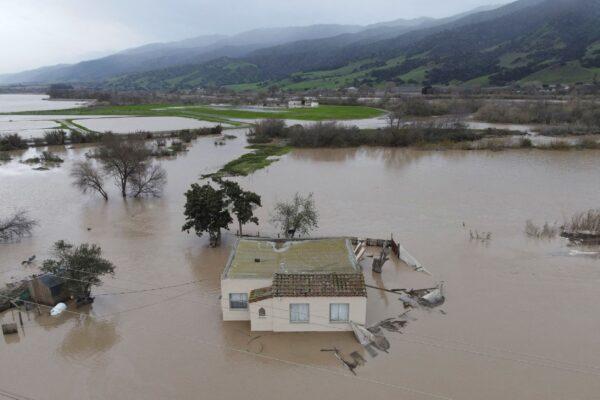 A home on agricultural land is seen amid flooding from the Salinas River in Salinas, Calif., on Jan. 13, 2023. (David Swanson/Reuters)