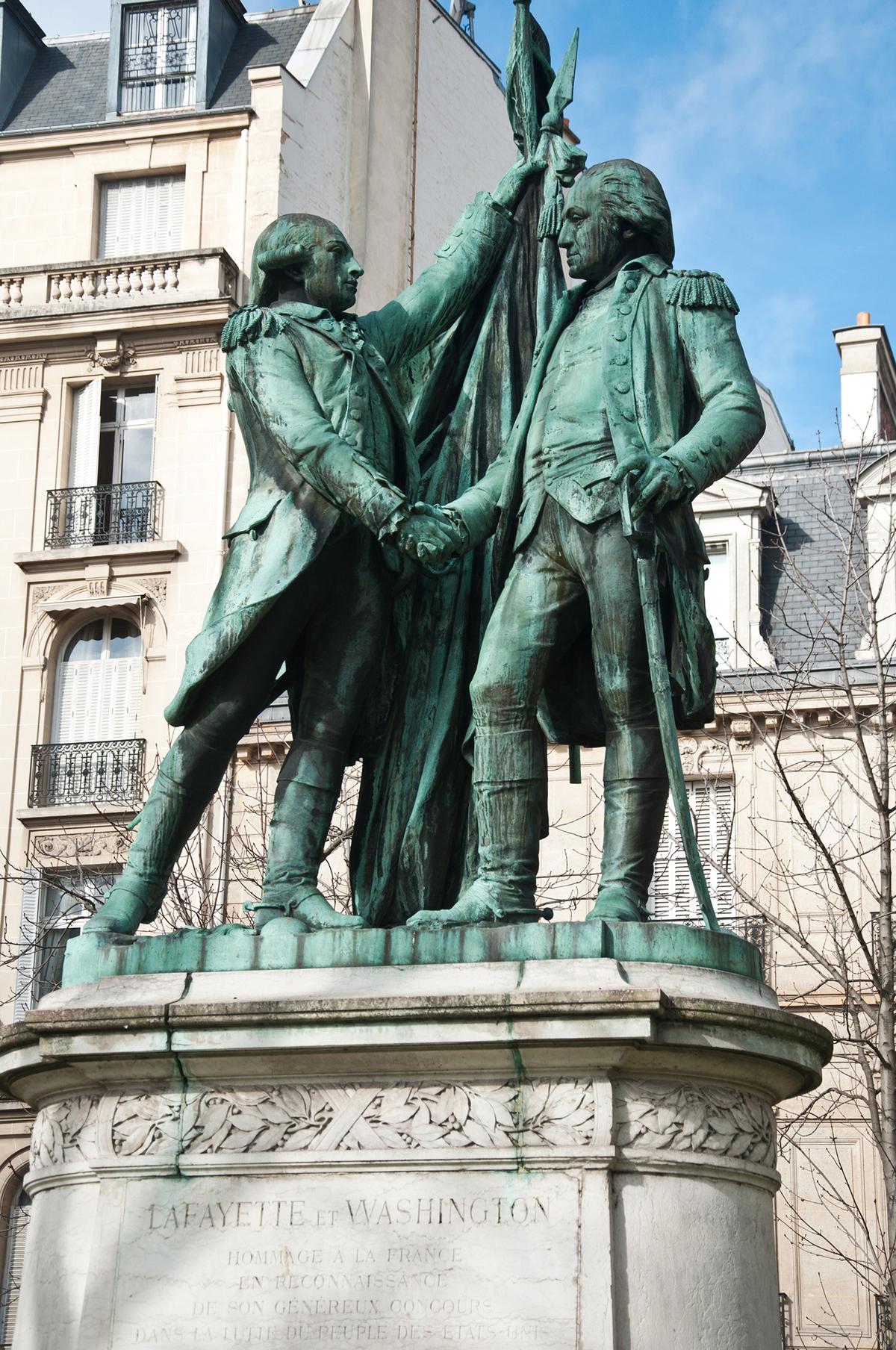 Bartholdi's Washington and Lafayette statue in the Place des États-Unis, Paris. (NeydtStock/Shutterstock)