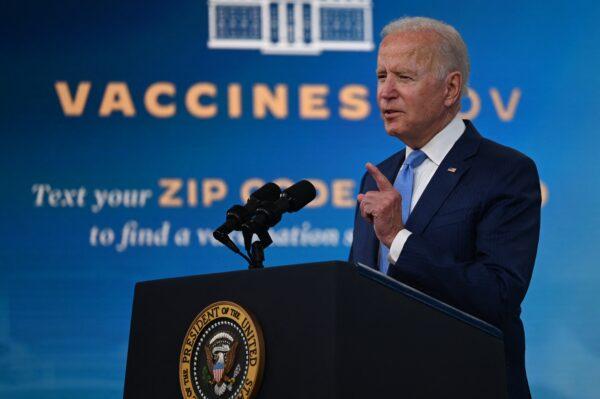 Joe Biden delivers remarks on the Covid-19 response and the vaccination program at the White House in Washington, on Aug. 23, 2021. (JIM WATSON/AFP via Getty Images)