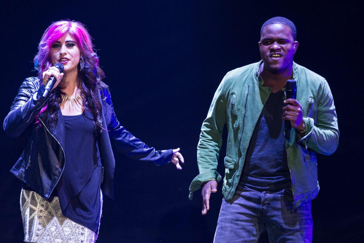 Jessica Meuse performs with C.J. Harris during the American Idol Live! 2014 Tour Kickoff at the Broome County Arena in Binghamton, New York, on July 24, 2014. (Brett Carlsen/Getty Images)