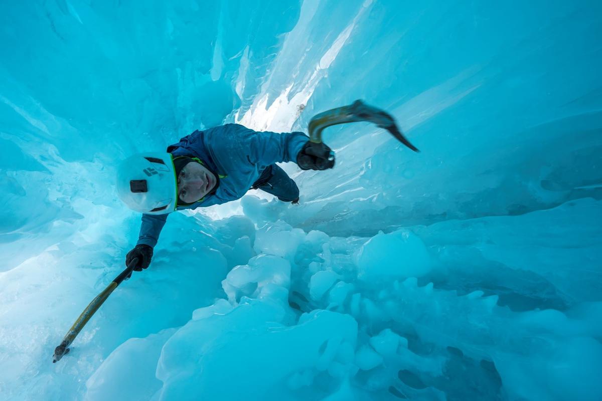 Marc-André Leclerc climbing a frozen waterfall that can disintegrate at a moment's notice in "The Alpinist." (Red Bull Media House/Roadside Attractions)