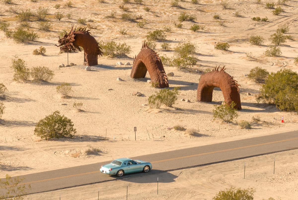 The sculptures around Galleta Meadows were commissioned by Dennis Avery in 2008 and created by Ricardo Breceda, including the Borrego Springs serpent sculpture. (Myung J. Chun/Los Angeles Times/TNS)