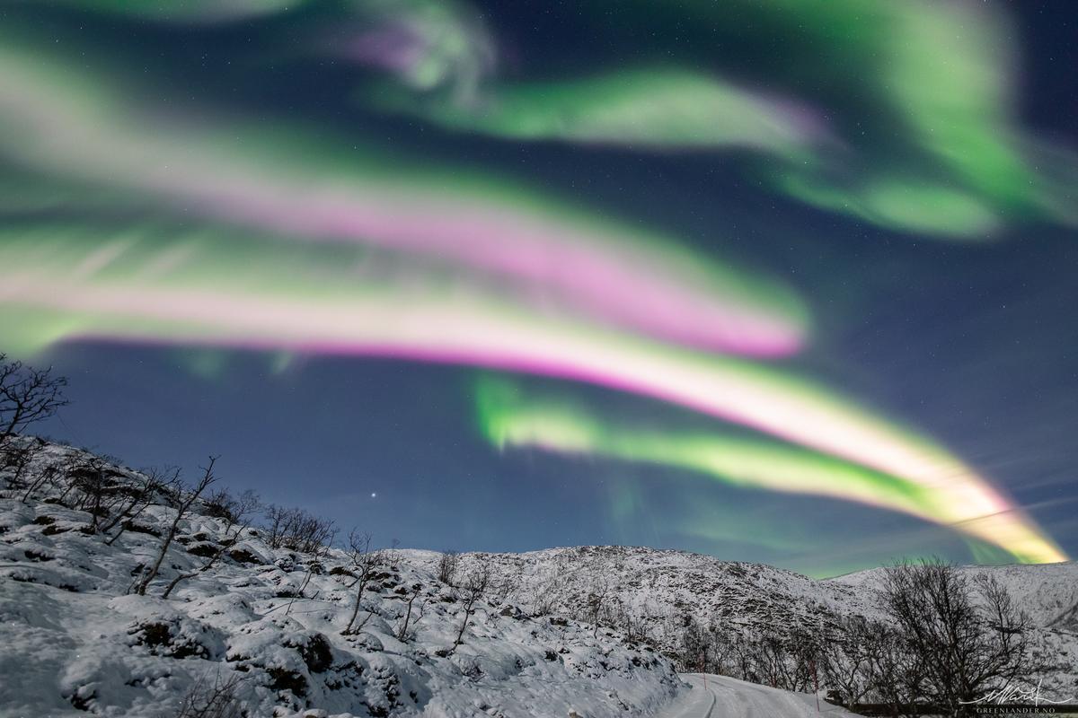 Brilliant northern lights appear in the night sky on Dec. 10, 2022. (Courtesy of <a href="https://www.facebook.com/greenlandertromso">Markus Varik</a>)