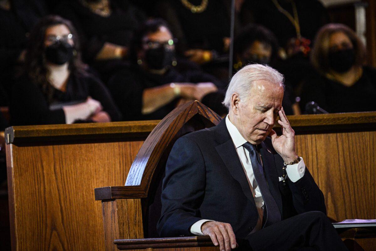 President Joe Biden attends a worship service at Ebenezer Baptist Church in Atlanta, on Jan. 15, 2023. (Brendan Smialowski/AFP via Getty Images)