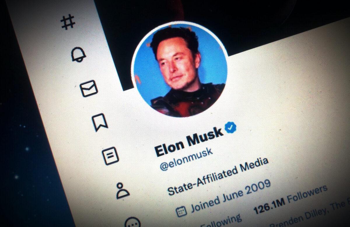 A photograph shows part of Elon Musk’s Twitter page as seen on Jan. 17, 2023. (The Epoch Times)