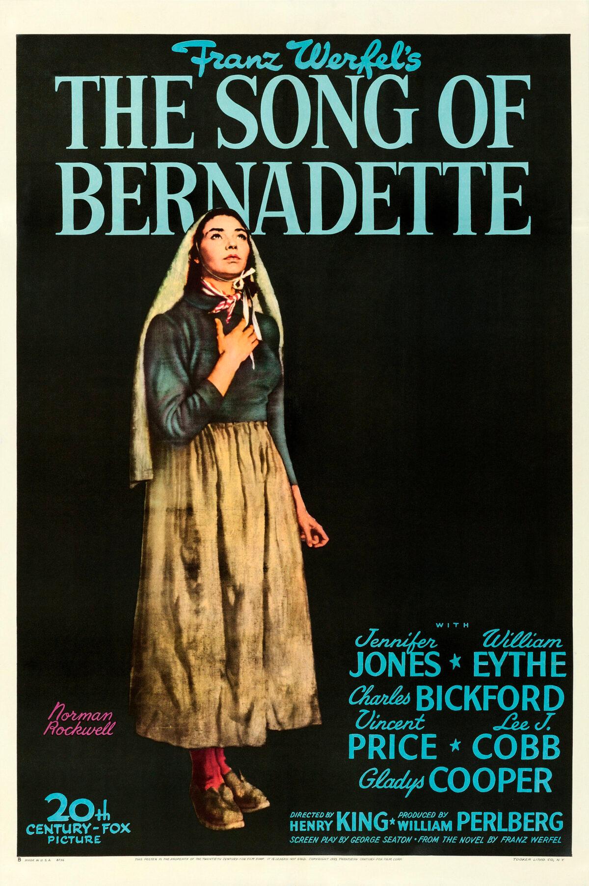 Theatrical release poster for the 1943 film "The Song of Bernadette." (Public Domain)