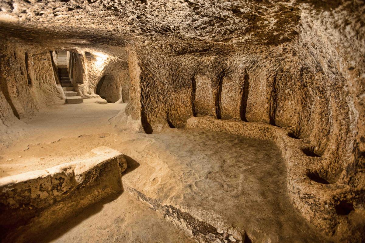 Some of the amenities that furnish Derinkuyu cave city in Cappadocia, Turkey (Pakhnyushchy/Shutterstock)