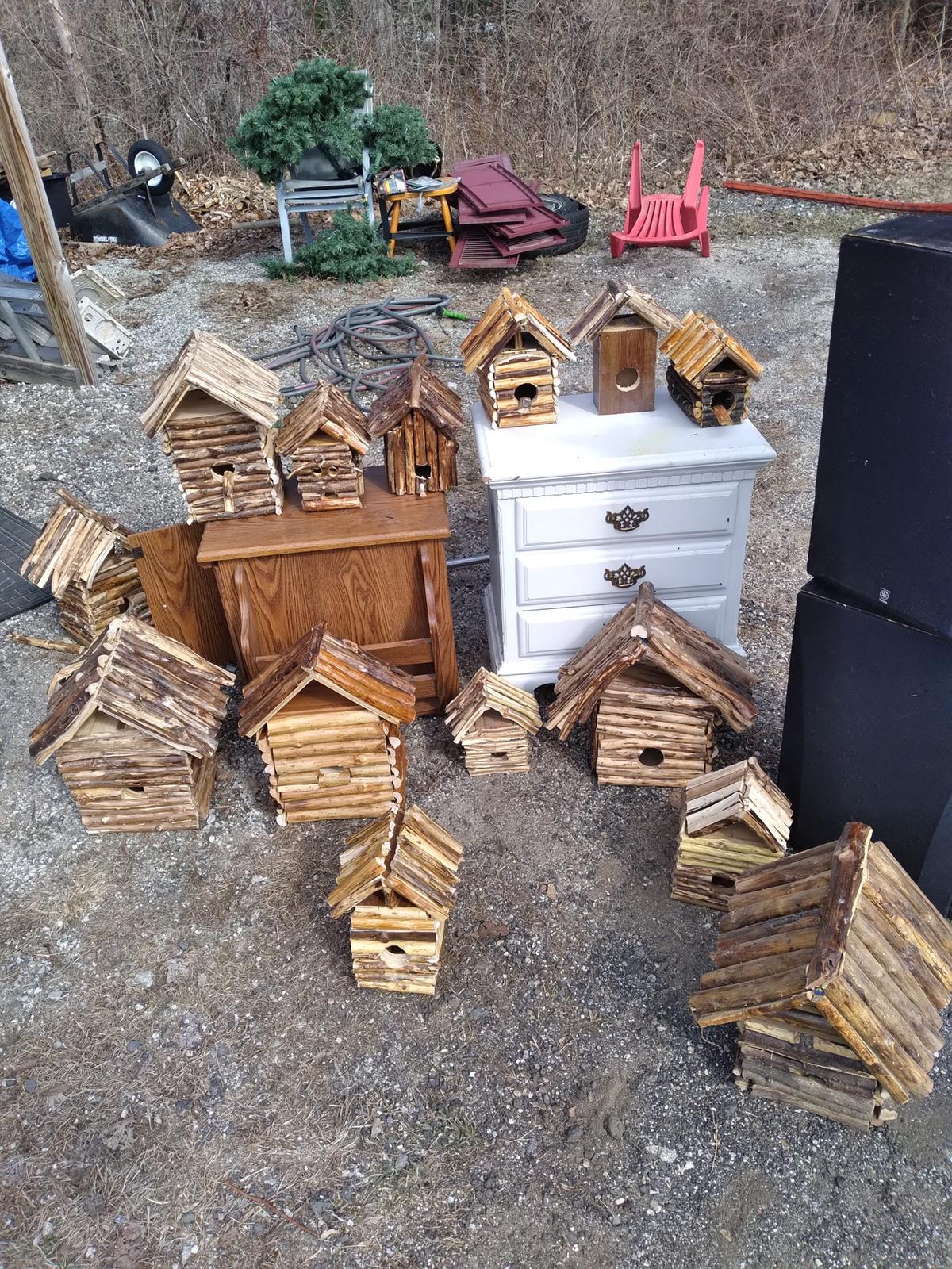 Frazier's handcrafted birdhouses, mailboxes, and more. (Courtesy of Trevor Michaud)