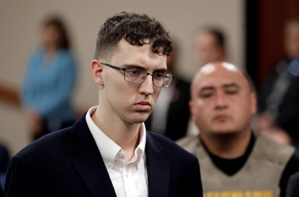 El Paso Walmart accused mass shooter Patrick Crusius, a 21-year-old male from Allen, Texas, accused of killing 22 and injuring 25, is arraigned in El Paso, Texas, on Oct. 10, 2019. (Mark Lambie/Pool via Reuters)